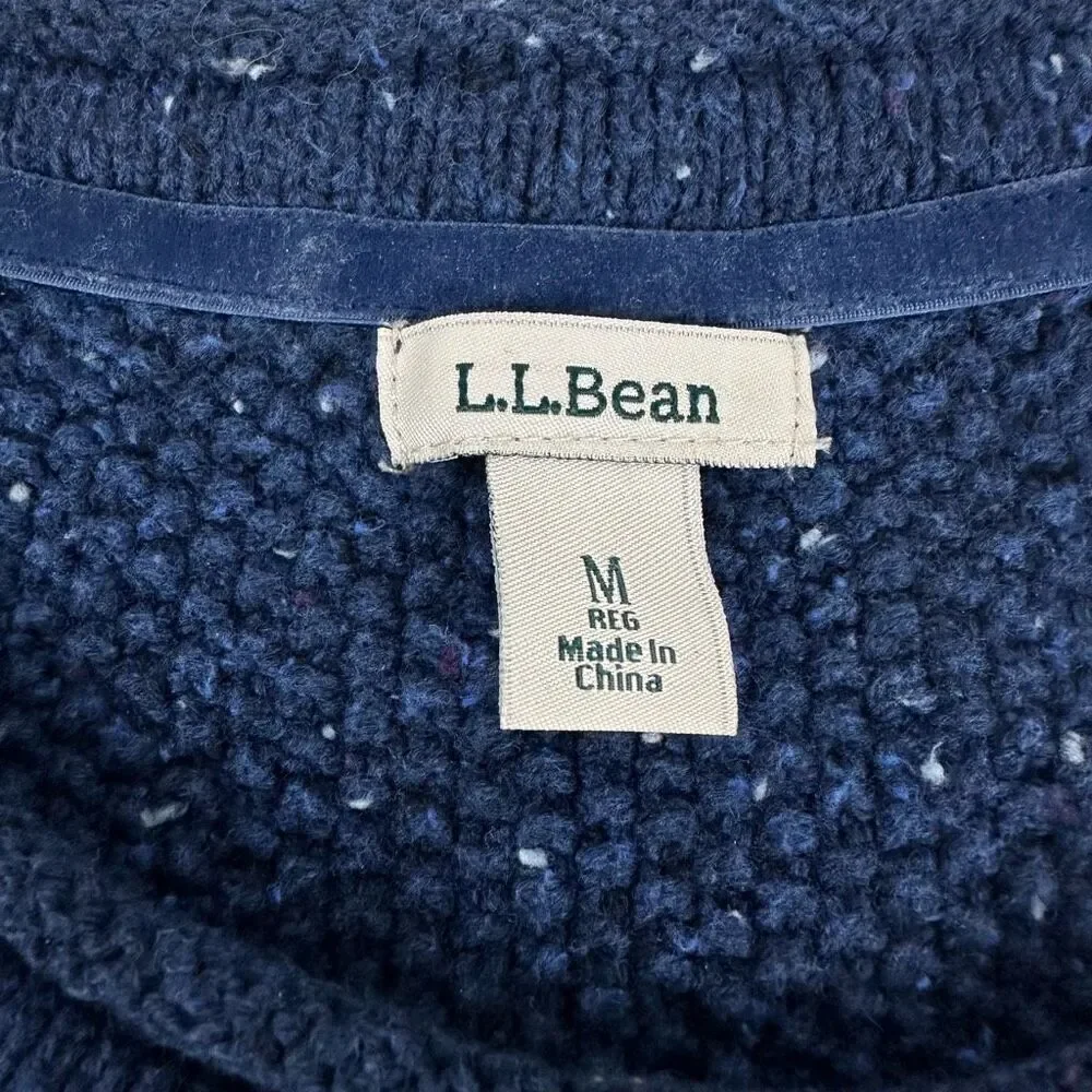 LL Bean Womens Medium Speckled Blue Sweater Cable Knit Cotton Blend 290395